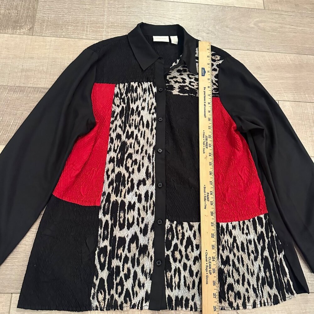 CHICO'S WOMENS BLACK AND RED LONG SLEEVE BLOUSE SIZE 2 US 12 - Picture 2 of 7